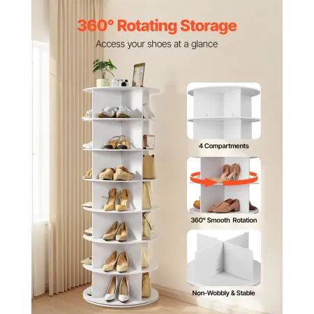 VEVOR 7 Tiers Rotating Shoe Rack Tower, 360° Spinning Shoe Rack, Revolving Storage Round Carousel Display, Freestanding Lazy Sus