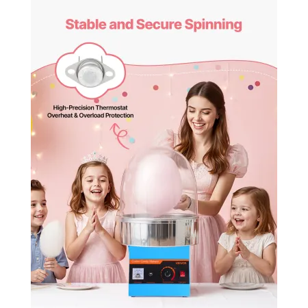 VEVOR Electric Cotton Candy Machine, 1000W Commercial Floss Maker With Cover, Commercial Cotton Candy Machine w/Stainless Steel 