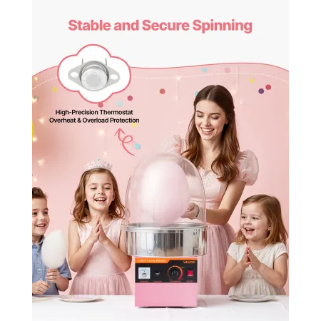 VEVOR Electric Cotton Candy Machine, 1000W Electric Floss Maker With Cover, Commercial Cotton Candy Machine w/Stainless Steel Bo