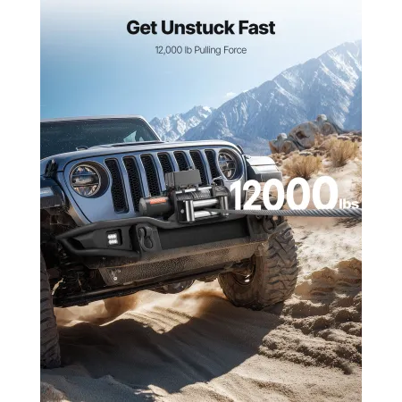 VEVOR elektrisk spil, 5400 kg belastningskapacitet, 12V DC lastbilspil med Φ9,1 mm x 26 m stålreb, trådløs og kablet