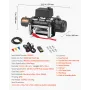 VEVOR Electric Winch, 5400 kg Load Capacity, 12V DC Truck Winch with Φ9.1 mm x 26 m Steel Rope, Wireless & Wired Remote Control,