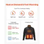 VEVOR opvarmet fleecejakke til mænd, opvarmet sweatshirt med 7,4V 16000mAh genopladelig Power Bank Pack, 6 varmezoner, 3 Temp L