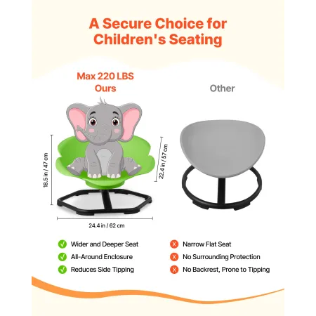 Kids Swivel Chair, 220 lbs Capacity, Cylinder Shape Sensory Spinning Chair, Autistic Kids Sensory Toy Seat with Non-Slip Metal B