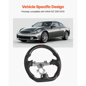 VEVOR Steering Wheel for 2007-2013 Infiniti G37, Carbon Fiber Steering Wheel D-Shaped Flat-Bottom, Leather Grip with Non-Slip Te