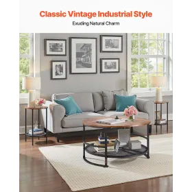 VEVOR 3 stykker runde sofabordssæt, 80 cm industrielt stuebord med 2 endeborde, nem montering kaffe og ende