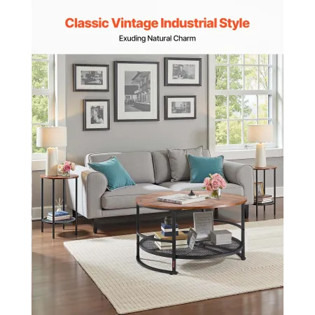 VEVOR 3 stykker runde sofabordssæt, 80 cm industrielt stuebord med 2 endeborde, nem montering kaffe og ende