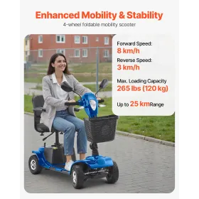 VEVOR 4-Wheel Folding Mobility Scooter for Adults & Seniors, Electric Mobility Scooter with 25KM Long Range, All Terrain Travel 
