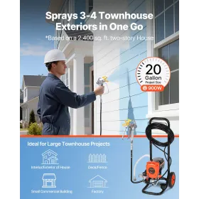 VEVOR Stand Airless Paint Sprayer, 900W, 3300PSI High Pressure Airless Sprayer with Cart, Cleaning Brush, Hose, Extension Rod, N