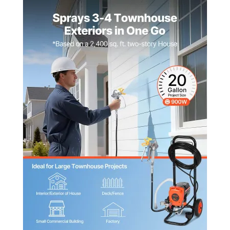 Stand Airless Paint Sprayer, 900W, 3300PSI High Pressure Airless Sprayer with Cart, Cleaning Brush, Hose, Extension Rod, Nozzles