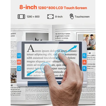 VEVOR Portable Digital Magnifier, 203mm Touchscreen Electronic Video Magnifier for Low Version, 2X - 20X Electronic Reading Aid 