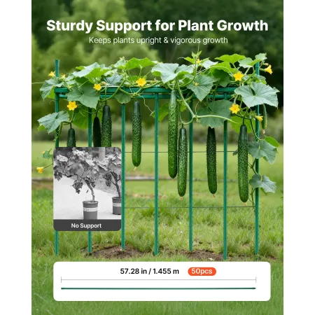 VEVOR Garden Stakes, 50 Pack, 1455 mm, Plastic Coated Metal Tomato Stakes, Garden Sticks for Plants Support, with Pointed End an