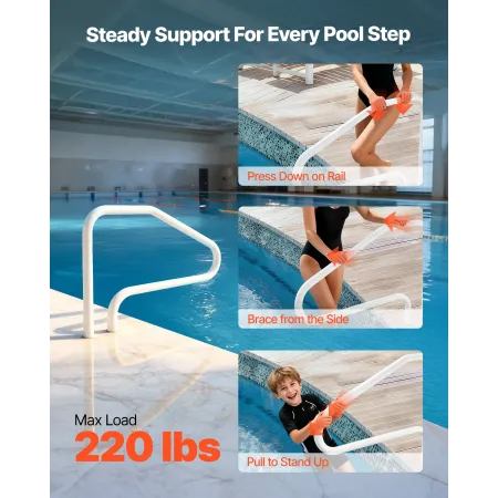 VEVOR Pool Rail, 122 x 81.3 cm Pool Handrail, 100kg Load Capacity Heavy Duty Stainless Steel Swimming Handrail, Seamless Welding