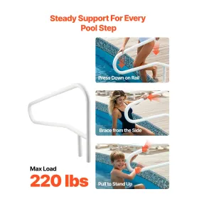 VEVOR Pool Rail, 137,1 x 81,3 cm Pool Håndliste, 100 kg Belastningskapacitet Heavy Duty Rustfrit Stål Svømmegelænder, Seamless