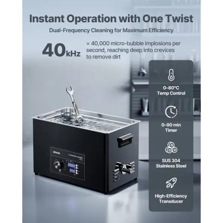 VEVOR 30L Ultrasonic Cleaner, Professionel Ultrasonic Cleaner Machine med Knop Control, Rustfri Stål Rensemaskine med B
