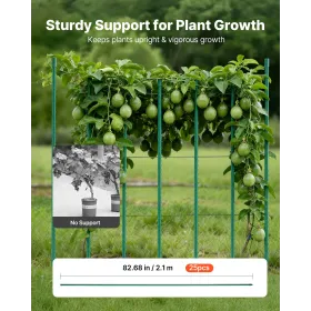 VEVOR havepæle, 25 stk., 2100 mm, plastbelagte metaltomatpæle, havestænger til plantestøtte, med spids ende og