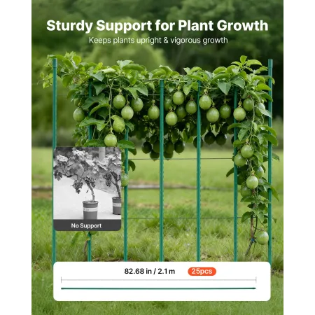 VEVOR Garden Stakes, 25 Pack, 2100 mm, Plastic Coated Metal Tomato Stakes, Garden Sticks for Plants Support, with Pointed End an