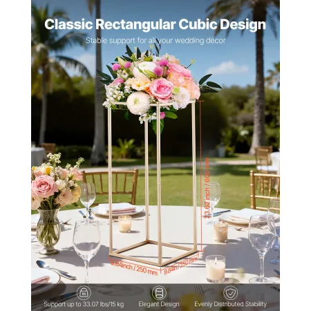 VEVOR Wedding Flower Stand, 10PCS 60cm Column Flower Stand, Floral Stands with Hidden Screw, Rectangular Cubic Floral Display Ra