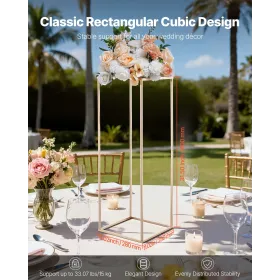 VEVOR bryllup blomsterstativ, 10 STK 80 cm søjle blomsterstativ, blomsterstativ med metallaminat, guld rektangulær