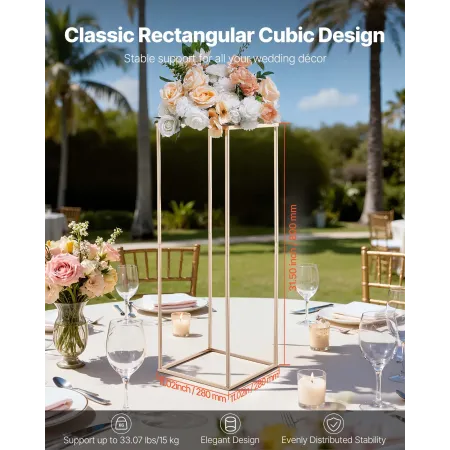 VEVOR Wedding Flower Stand, 10PCS 80cm Column Flower Stand, Floral Stands with Metal Laminate, Gold Rectangular Floral Display R