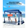 Beach Cabana, 2.4 x 2.4 m Beach Canopy with Side Wall, UPF 50+ Protection Easy Setup Cabana Tent with Sand Pockets, Adjustable H