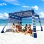 VEVOR Beach Cabana, 2.4 x 2.4 m Beach Canopy with Side Wall, UPF 50+ Protection Easy Setup Cabana Tent with Sand Pockets, Adjust