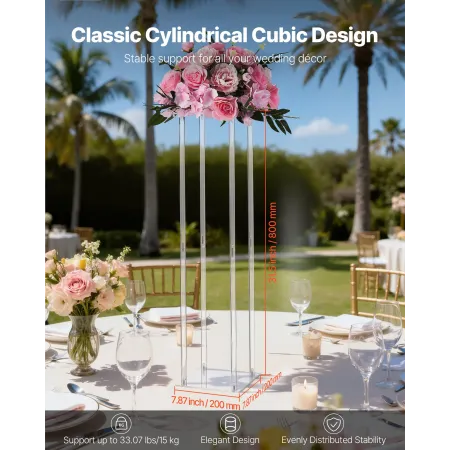 VEVOR Wedding Flower Stand, 10PCS 80cm Column Flower Stand, Floral Stands with Acrylic Laminate, Cylindrical Cubic Floral Displa