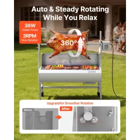 VEVOR Rotisserie Grill, 38W BBQ Outdoor Pig & Lamb Spit Roaster, Charcoal Spit Roaster with 60 kg Load Capacity & 7-Level Height