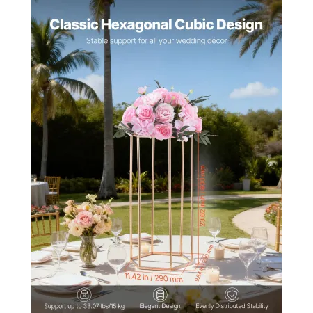 VEVOR Wedding Flower Stand, 10PCS 60cm Column Flower Stand, Floral Stands with Acrylic Laminate, Hexagonal Cubic Floral Display 