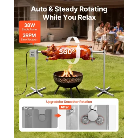 VEVOR Rotisserie Grill, AC220-240V 8 Level Height Electric Rotisserie Grill Kit, BBQ Grills Rotisseries Kit with 88 lbs Load Cap