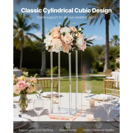 VEVOR bryllup blomsterstativ, 10 STK 50 cm søjle blomster stativ, blomster stativer med akryl laminat, cylindrisk kubisk