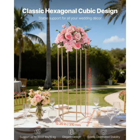 VEVOR Wedding Flower Stand, 10PCS 80cm Column Flower Stand, Floral Stands with Acrylic Laminate, Hexagonal Cubic Floral Display 