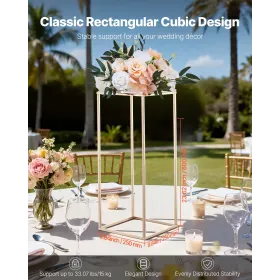 Wedding Flower Stand, 10PCS 60cm Column Flower Stand, Floral Stands with Acrylic Laminate, Gold Rectangular Floral Display Rack 