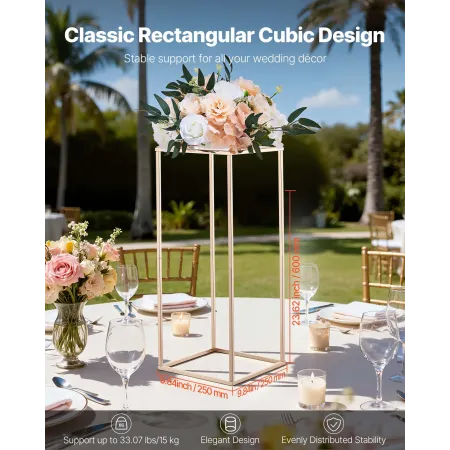 VEVOR Wedding Flower Stand, 10PCS 60cm Column Flower Stand, Floral Stands with Acrylic Laminate, Gold Rectangular Floral Display
