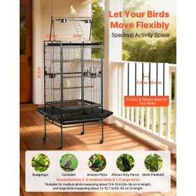 VEVOR Bird Cage, 830 x 790 x 2100 mm, Open Flat Top, Wrought Iron Bird Flight Cage with Perches, Slide-Out Tray, Plastic Feeders