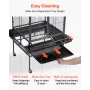 VEVOR Bird Cage, 830 x 790 x 2100 mm, Open Flat Top, Wrought Iron Bird Flight Cage with Perches, Slide-Out Tray, Plastic Feeders