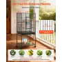 Bird Cage, 625 x 425 x 1370 mm, Flat Top, Wrought Iron Bird Flight Cage with Perches, Slide-Out Tray and Plastic Feeders, Caster