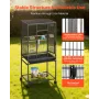 VEVOR Bird Cage, 625 x 425 x 1370 mm, Flat Top, Wrought Iron Bird Flight Cage with Perches, Slide-Out Tray and Plastic Feeders, 