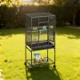 Bird Cage, 625 x 425 x 1370 mm, Flat Top, Wrought Iron Bird Flight Cage with Perches, Slide-Out Tray and Plastic Feeders, Caster