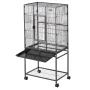 Bird Cage, 625 x 425 x 1370 mm, Flat Top, Wrought Iron Bird Flight Cage with Perches, Slide-Out Tray and Plastic Feeders, Caster