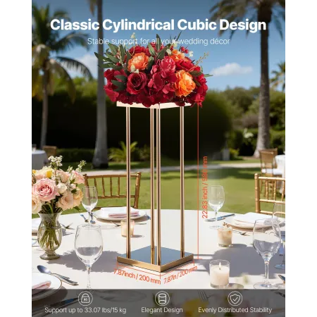 Wedding Flower Stand, 10PCS 60cm Column Flower Stand, Floral Stands with Metal Laminate, Cylindrical Cubic Floral Display Rack f
