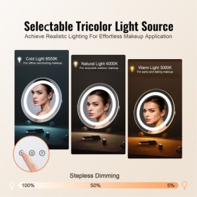 12â€ Vanity Mirror With Lights LED Makeup Round w/ Smart Touch for Bedroom