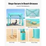 VEVOR Beach Cabana, 2.4 x 2.4 m Beach Canopy with Side Wall, UPF 50+ Protection Easy Setup Cabana Tent with Sand Pockets, Adjust