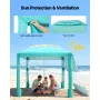 Beach Cabana, 2.4 x 2.4 m Beach Canopy with Side Wall, UPF 50+ Protection Easy Setup Cabana Tent with Sand Pockets, Adjustable H