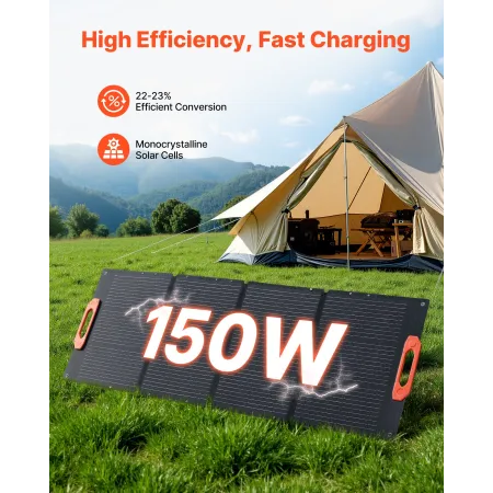 150W Foldable Monocrystalline Solar Panel, 23% Efficiency Portable ETFE Mono Solar Panel Charger with MC4 Output, Type-C, QC3.0 
