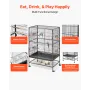 Bird Cage, 800 x 520 x 1320mm, Flat Top, Wrought Iron Bird Flight Cage with Perches, Slide-Out Tray and Plastic Feeders, Casters