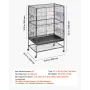 VEVOR Bird Cage, 800 x 520 x 1320mm, Flat Top, Wrought Iron Bird Flight Cage with Perches, Slide-Out Tray and Plastic Feeders, C