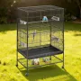 Bird Cage, 800 x 520 x 1320mm, Flat Top, Wrought Iron Bird Flight Cage with Perches, Slide-Out Tray and Plastic Feeders, Casters