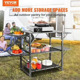 Camping Kitchen Table, One-piece Folding Portable Cook Station with A Carrying Bag, Aluminum Camping Table 4 Iron Side Tables &