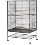 Bird Cage, 800 x 520 x 1320mm, Flat Top, Wrought Iron Bird Flight Cage with Perches, Slide-Out Tray and Plastic Feeders, Casters