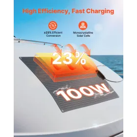 VEVOR Flexible Solar Panel, 100W Semi-Flexible Bendable Monocrystalline Solar Panel, 23% Efficiency Mono Off-Grid Charger with M